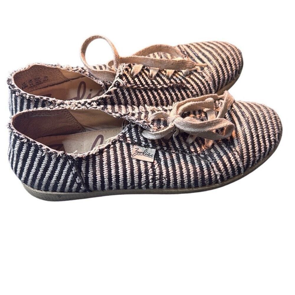 Zodiac Womens Black White Striped Lace Up Woven Raffia Low Top Sneakers Size 8.5